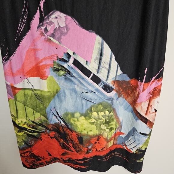 Simon Chang Designer Black Shift Dress Wearable Art Mesh Lace Shoulders Size 8 - Picture 4 of 10